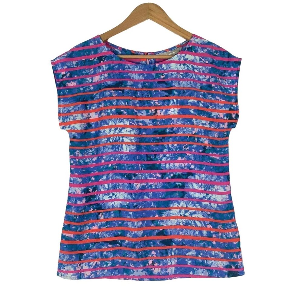 NWT Banana Republic Womens XS Blue Pink Stripe Floral Blouse Shirt Career Top